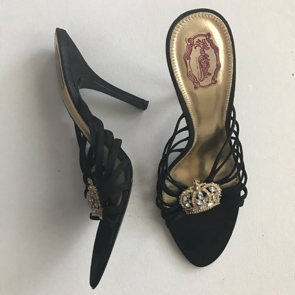 Hale Bob black strappy cocktail shoe with crown - Picture 2 of 5